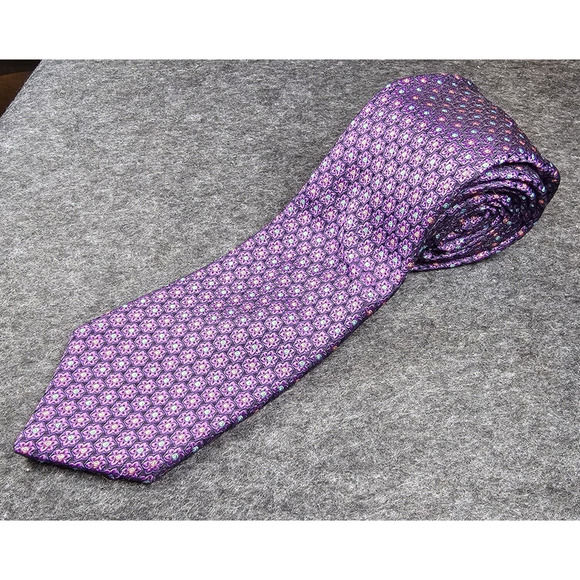 Ted Baker Tie 100% Silk Paisley Purple Flowers Designer USA Embroidered Ditzy